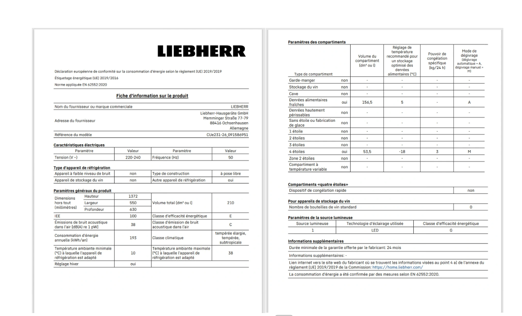 Réfrigérateur congélateur en bas Liebherr CUE231-26