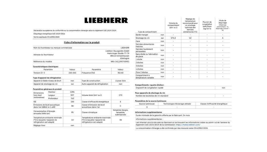 Cave de vieillissement Liebherr WKV142