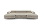 Canapé d'angle BestMobilier Pablo - canapé panoramique en U - 7 places - convertible avec coffres et têtières réglables - en velours côtelé - Beige