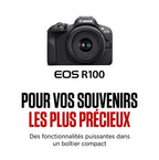 Appareil photo hybride Canon Pack Appareil photo hybride Canon EOS R100 Noir + RF-S 18-45mm f/4.5-6.3 IS STM + RF-S 55-210mm f/5-7.1 IS STM + 2eme batterie + chargeur