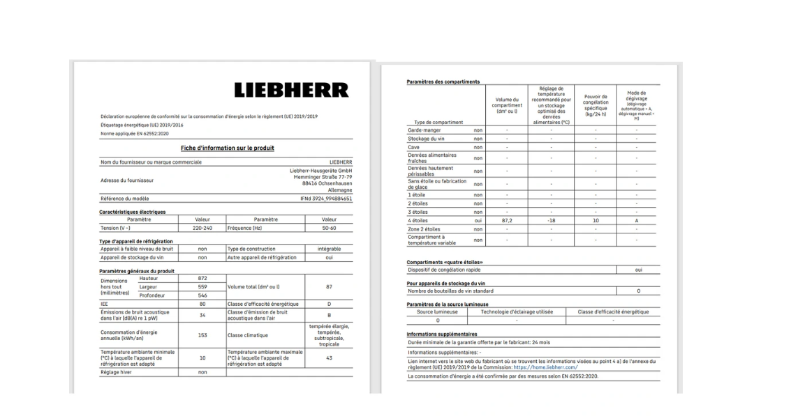Congélateur armoire Liebherr IFND3924-22 - Encastrable 88 cm
