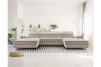 Canapé d'angle BestMobilier Pablo - canapé panoramique en U - 7 places - convertible avec coffres et têtières réglables - en velours côtelé - Beige