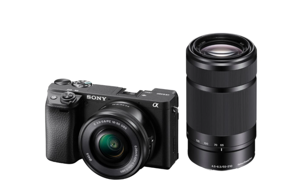 Appareil photo hybride Sony Pack A6400 + FE 16-50 mm + FE 55-210 mm + chargeur externe + 2ème batterie