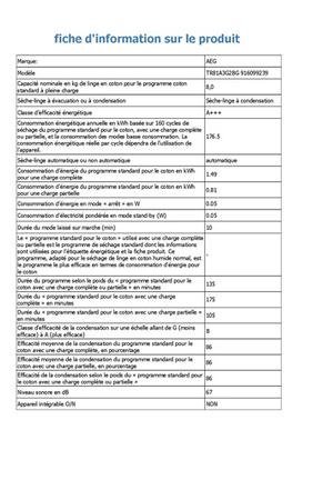 Sèche-linge AEG TR81A3G2BG